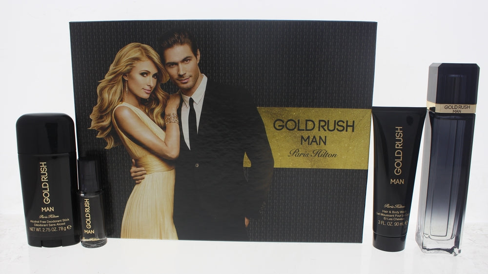 PARIS HILTON GOLD RUSH M 4PCS 3.4 EDP+ 15 ML MINI SPRAY +3.0 SG + 2.75 DEO STICK SET